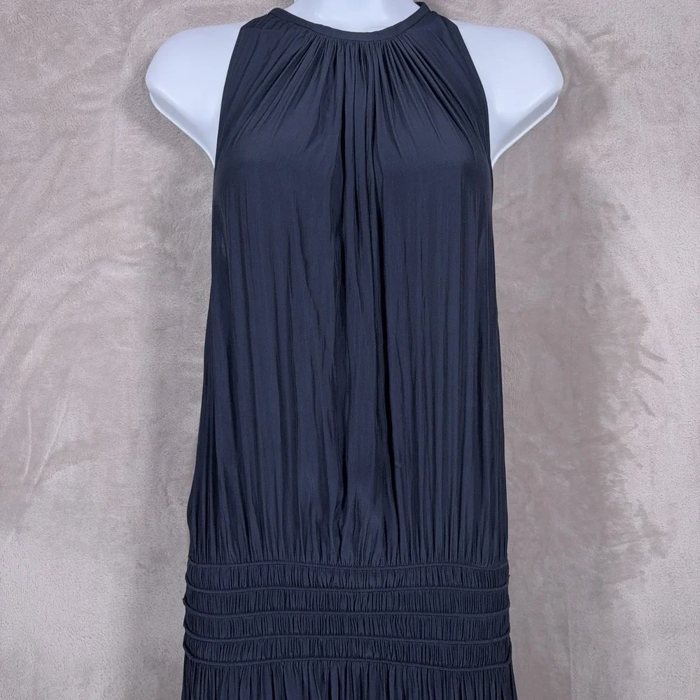 Ramy Brook Audrey Midi Dress Womens XS Blue Smocked Halter Stretch